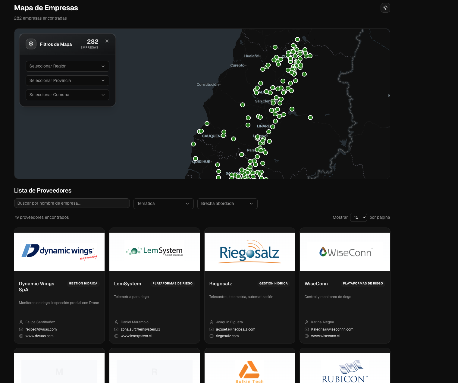 Captura de pantalla del proyecto Mapa de proveedores y empresas Thinkagro